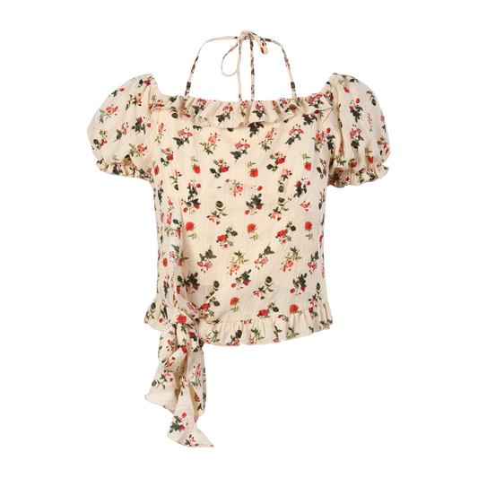 Ladies Fashion Polyester Cute Puff Sleeves Print Top ODM