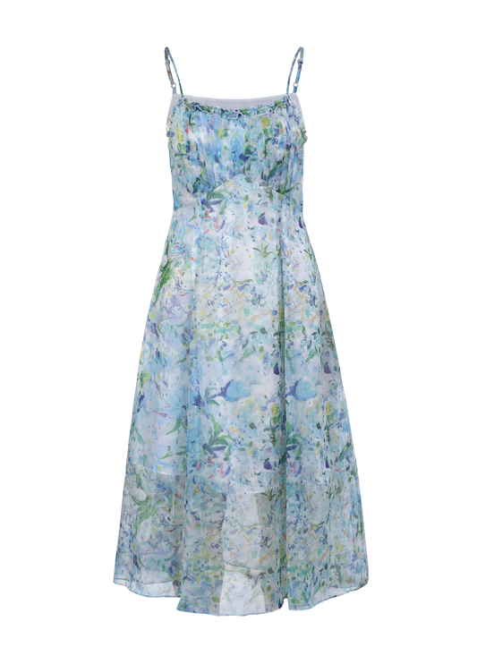 Ladies Fashion Polyester Spaghetti Strap Printed Dress ODM
