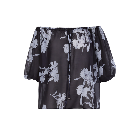 Ladies Fashion Polyester Wide Neckline Floral Printed Blouse ODM
