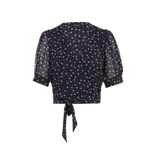 Ladies Fashion Polyester V Neck Printed Wrap Blouse ODM