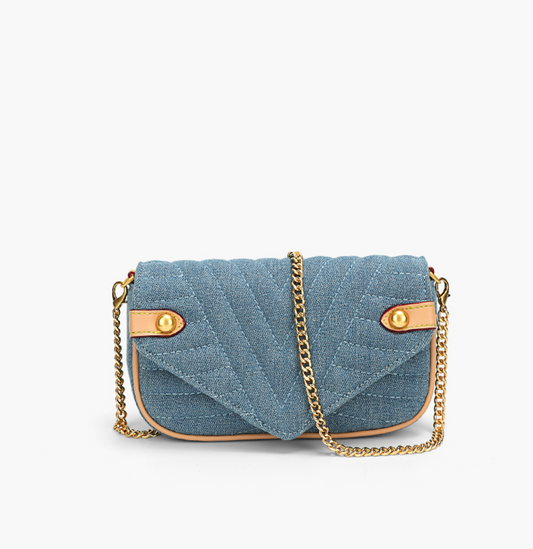 Contrast color Crossbody Bag with golden chain strap 牛仔布款鏈帶包